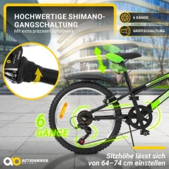 Actionbikes Kinderfahrrad Arrow 20 Zoll, Gangschaltung, V-Brake-Bremsen, verstellbar, Diamantrahmen