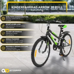 Actionbikes Kinderfahrrad Arrow 20 Zoll, Gangschaltung, V-Brake-Bremsen, verstellbar, Diamantrahmen
