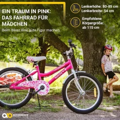 Actionbikes Kinderfahrrad Butterfly 20 Zoll, Pink, Fahrradständer, Kettenschutz, Antirutschgriffe (Weiß/Pink)