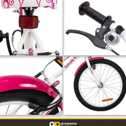Actionbikes Kinderfahrrad Butterfly 20 Zoll, Pink, Fahrradständer, Kettenschutz, Antirutschgriffe (Weiß/Pink)