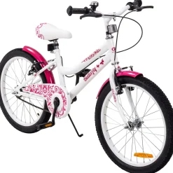 Actionbikes Kinderfahrrad Butterfly 20 Zoll, Pink, Fahrradständer, Kettenschutz, Antirutschgriffe (Weiß/Pink)