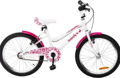 Actionbikes Kinderfahrrad Butterfly 20 Zoll, Pink, Fahrradständer, Kettenschutz, Antirutschgriffe (Weiß/Pink)