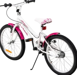 Actionbikes Kinderfahrrad Butterfly 20 Zoll, Pink, Fahrradständer, Kettenschutz, Antirutschgriffe (Weiß/Pink)