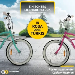 Actionbikes Kinderfahrrad Cruiser 20 Zoll, Rosa/Türkis, verstellbar, Seitenständer, V-Brake-Bremsen (Türkis)