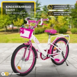 Actionbikes Kinderfahrrad Daisy 20 Zoll, pink, V-Brake-Bremsen, Antirutschgriffe, Kettenschutz, Korb (East)