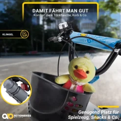 Actionbikes Kinderfahrrad Donaldo 16 Zoll, V-Brake-Bremsen, höhenverstellbar, Stützräder, Korb