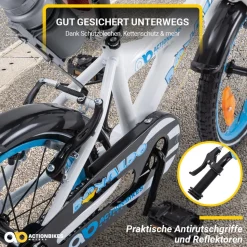 Actionbikes Kinderfahrrad Donaldo 16 Zoll, V-Brake-Bremsen, höhenverstellbar, Stützräder, Korb
