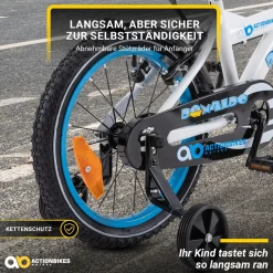 Actionbikes Kinderfahrrad Donaldo 16 Zoll, V-Brake-Bremsen, höhenverstellbar, Stützräder, Korb