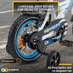 Actionbikes Kinderfahrrad Donaldo 12 Zoll, V-Brake-Bremsen, höhenverstellbar, Stützräder, Korb