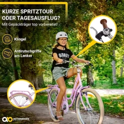 Actionbikes Kinderfahrrad Retrostar 24 Zoll, Rosa, Fahrradständer, Gepäckträger, Sattel gefedert (Rosa)
