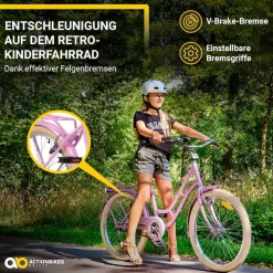 Actionbikes Kinderfahrrad Retrostar 20 Zoll, Rosa, Fahrradständer, Gepäckträger, Sattel gefedert (Rosa)
