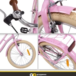 Actionbikes Kinderfahrrad Retrostar 20 Zoll, Rosa, Fahrradständer, Gepäckträger, Sattel gefedert (Rosa)