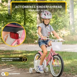 Actionbikes Kinderfahrrad Starlight 16 Zoll, Rosa, Stützräder, Fahrradkorb, Klingel, Kettenschutz (Classic)