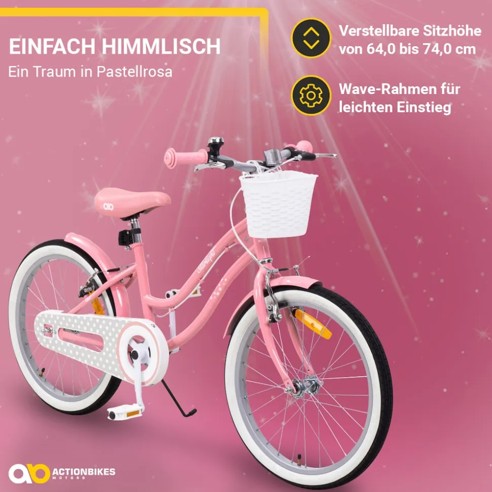 Actionbikes Kinderfahrrad Starlight 20 Zoll, Rosa, Fahrradständer, Korb, Klingel, Kettenschutz (Classic)