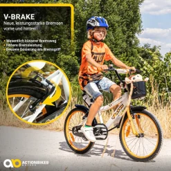 Actionbikes Kinderfahrrad Timson 20 Zoll, V-Brake-Bremsen, höhenverstellbar, Fahrradständer, Korb