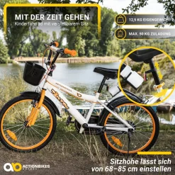 Actionbikes Kinderfahrrad Timson 20 Zoll, V-Brake-Bremsen, höhenverstellbar, Fahrradständer, Korb