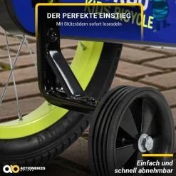 Actionbikes Kinderfahrrad Turbo 16 Zoll, Stützräder, V-Brake-Bremsen, Lenker-/Kettenschutz, Klingel