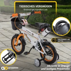 Actionbikes Kinderfahrrad Timson 12 Zoll, V-Brake-Bremsen, höhenverstellbar, Stützräder, Korb