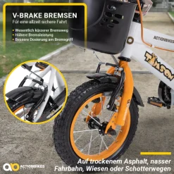 Actionbikes Kinderfahrrad Timson 12 Zoll, V-Brake-Bremsen, höhenverstellbar, Stützräder, Korb