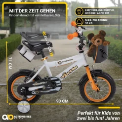 Actionbikes Kinderfahrrad Timson 12 Zoll, V-Brake-Bremsen, höhenverstellbar, Stützräder, Korb