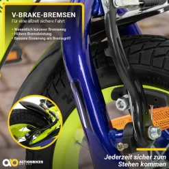 Actionbikes Kinderfahrrad Turbo 12 Zoll, Stützräder, V-Brake-Bremsen, Lenker-/Kettenschutz, Klingel
