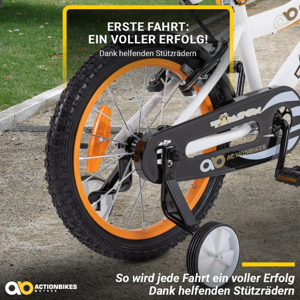 Actionbikes Kinderfahrrad Timson 16 Zoll, V-Brake-Bremsen, höhenverstellbar, Stützräder, Korb