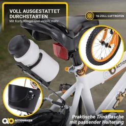 Actionbikes Kinderfahrrad Timson 16 Zoll, V-Brake-Bremsen, höhenverstellbar, Stützräder, Korb