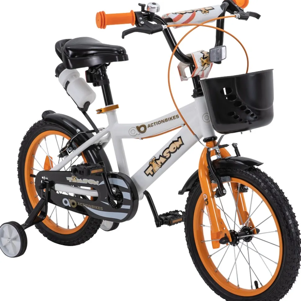 Actionbikes Kinderfahrrad Timson 16 Zoll, V-Brake-Bremsen, höhenverstellbar, Stützräder, Korb