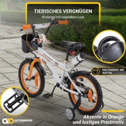 Actionbikes Kinderfahrrad Timson 16 Zoll, V-Brake-Bremsen, höhenverstellbar, Stützräder, Korb