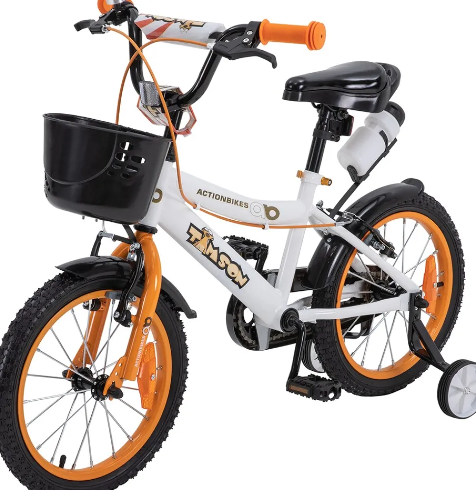 Actionbikes Kinderfahrrad Timson 16 Zoll, V-Brake-Bremsen, höhenverstellbar, Stützräder, Korb