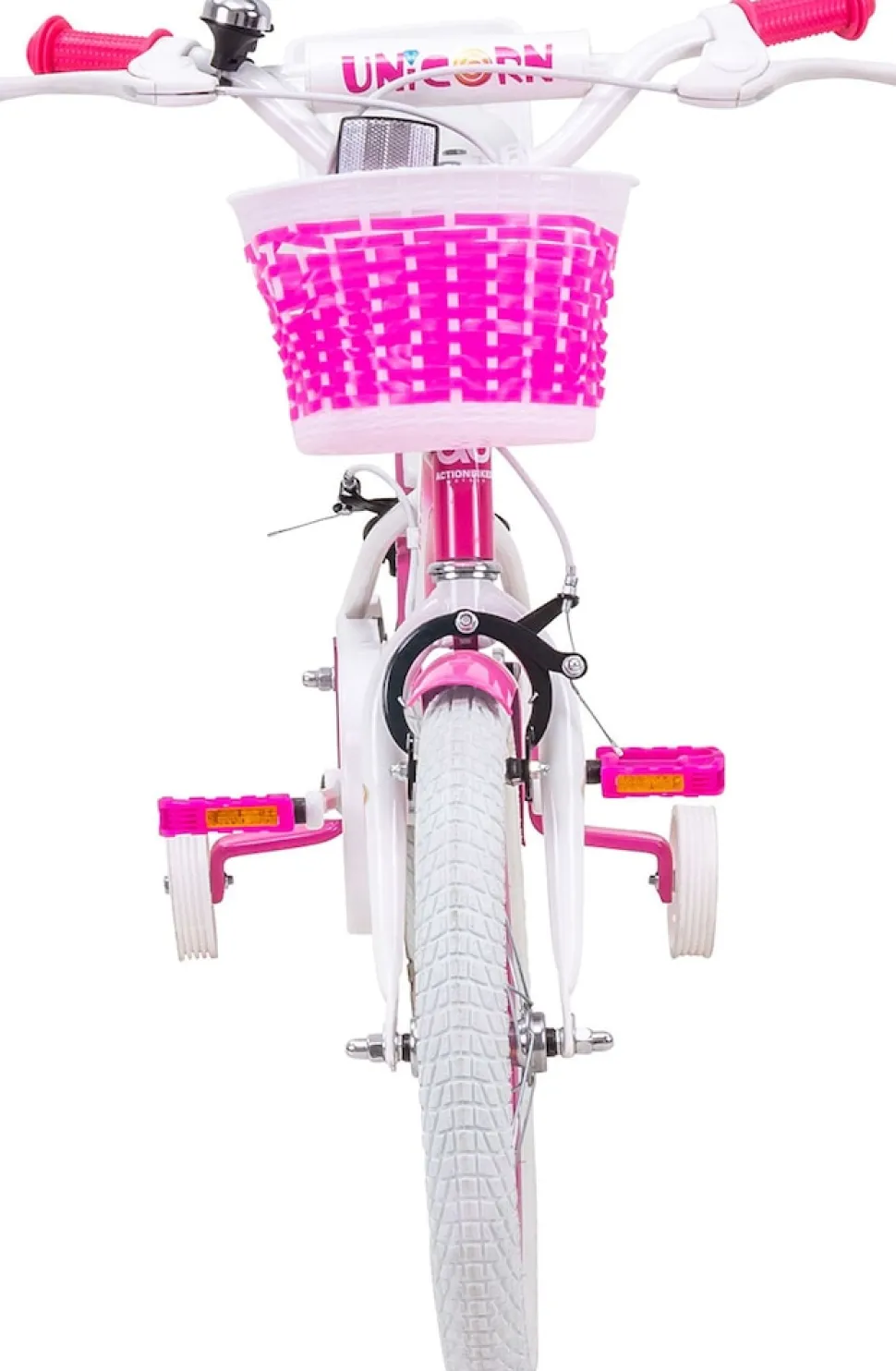 Actionbikes Kinderfahrrad Unicorn 16 Zoll, Pink, Einhorn-Design, Puppensitz, Stützräder, Fahrradkorb