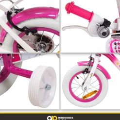 Actionbikes Kinderfahrrad Unicorn 12 Zoll, Pink, Einhorn-Design, Puppensitz, Stützräder, Fahrradkorb
