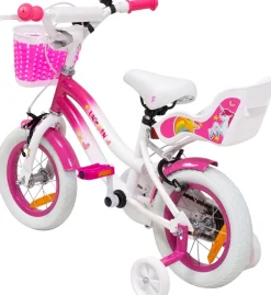 Actionbikes Kinderfahrrad Unicorn 12 Zoll, Pink, Einhorn-Design, Puppensitz, Stützräder, Fahrradkorb