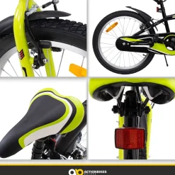 Actionbikes Kinderfahrrad Wasp 20 Zoll, Fahrradständer, Schutzbleche, verstellbar, V-Brake-Bremsen (Schwarz-Grün)