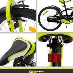 Actionbikes Kinderfahrrad Wasp 20 Zoll, Fahrradständer, Schutzbleche, verstellbar, V-Brake-Bremsen (Schwarz-Grün)