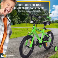 Actionbikes Kinderfahrrad Zombie 16 Zoll, V-Brake-Bremsen, höhenverstellbar, Stützräder, Reflektoren