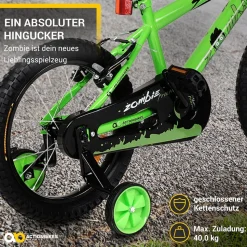 Actionbikes Kinderfahrrad Zombie 16 Zoll, V-Brake-Bremsen, höhenverstellbar, Stützräder, Reflektoren