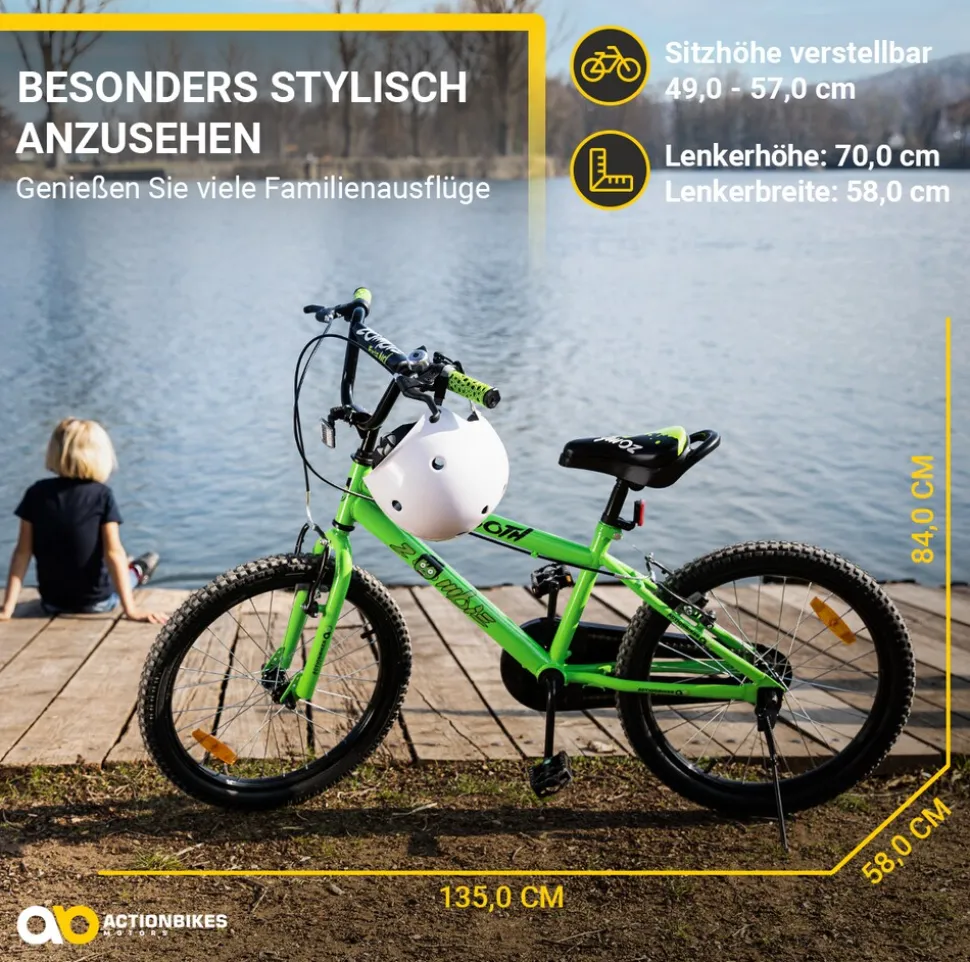 Actionbikes Kinderfahrrad Zombie 20 Zoll, V-Brake-Bremsen, Seitenständer, Reflektoren, Kettenschutz