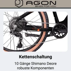 Agon Alpha E Bike Mountainbike Herren 160 - 185 cm Pedelec 27,5 Zoll Hardtail MTB Trail mit Ananda Motor 10 Gang 540 Wh