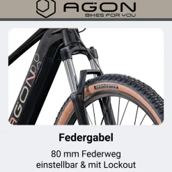 Agon Alpha E Bike Mountainbike Herren 160 - 185 cm Pedelec 27,5 Zoll Hardtail MTB Trail mit Ananda Motor 10 Gang 540 Wh