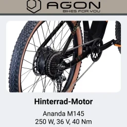 Agon Alpha E Bike Mountainbike Herren 160 - 185 cm Pedelec 27,5 Zoll Hardtail MTB Trail mit Ananda Motor 10 Gang 540 Wh