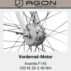 Agon Aurora 28 Zoll E-Bike 28 Zoll Citybike bis 130 km Damen Herren 150 - 175 cm Pedelec Elektrofahrrad 3 Gang und Beleuchtung StVZO