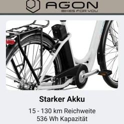 Agon Aurora 28 Zoll E-Bike 28 Zoll Citybike bis 130 km Damen Herren 150 - 175 cm Pedelec Elektrofahrrad 3 Gang und Beleuchtung StVZO