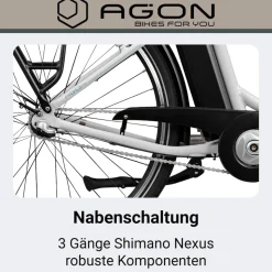 Agon Aurora 28 Zoll E-Bike 28 Zoll Citybike bis 130 km Damen Herren 150 - 175 cm Pedelec Elektrofahrrad 3 Gang und Beleuchtung StVZO