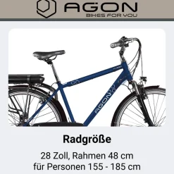 Agon Avesa E Bike Trekkingrad Herren ab 155 cm mit Nabenmotor Pedelec Trekking Fahrrad mit 21 Gang und Beleuchtung StVZO