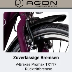 Agon Axis E-Bike 26 Zoll Citybike Damen Herren 140 - 165 cm Pedelec mit Nabenmotor Fahrrad 3 Gang und Beleuchtung StVZO