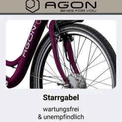 Agon Axis E-Bike 26 Zoll Citybike Damen Herren 140 - 165 cm Pedelec mit Nabenmotor Fahrrad 3 Gang und Beleuchtung StVZO