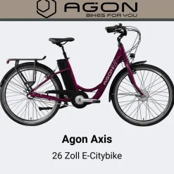 Agon Axis E-Bike 26 Zoll Citybike Damen Herren 140 - 165 cm Pedelec mit Nabenmotor Fahrrad 3 Gang und Beleuchtung StVZO