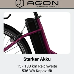 Agon Axis E-Bike 26 Zoll Citybike Damen Herren 140 - 165 cm Pedelec mit Nabenmotor Fahrrad 3 Gang und Beleuchtung StVZO