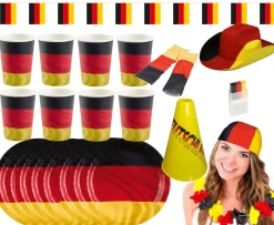Amscan - Großes Deutschland Fan-Set (24-teilig) EM WM anfeuern schwarz rot gold
